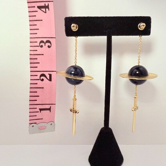 Milk Tooth Precipice Planet & Dagger Design Statement Earrings Sparkle Galaxy - Picture 13 of 15